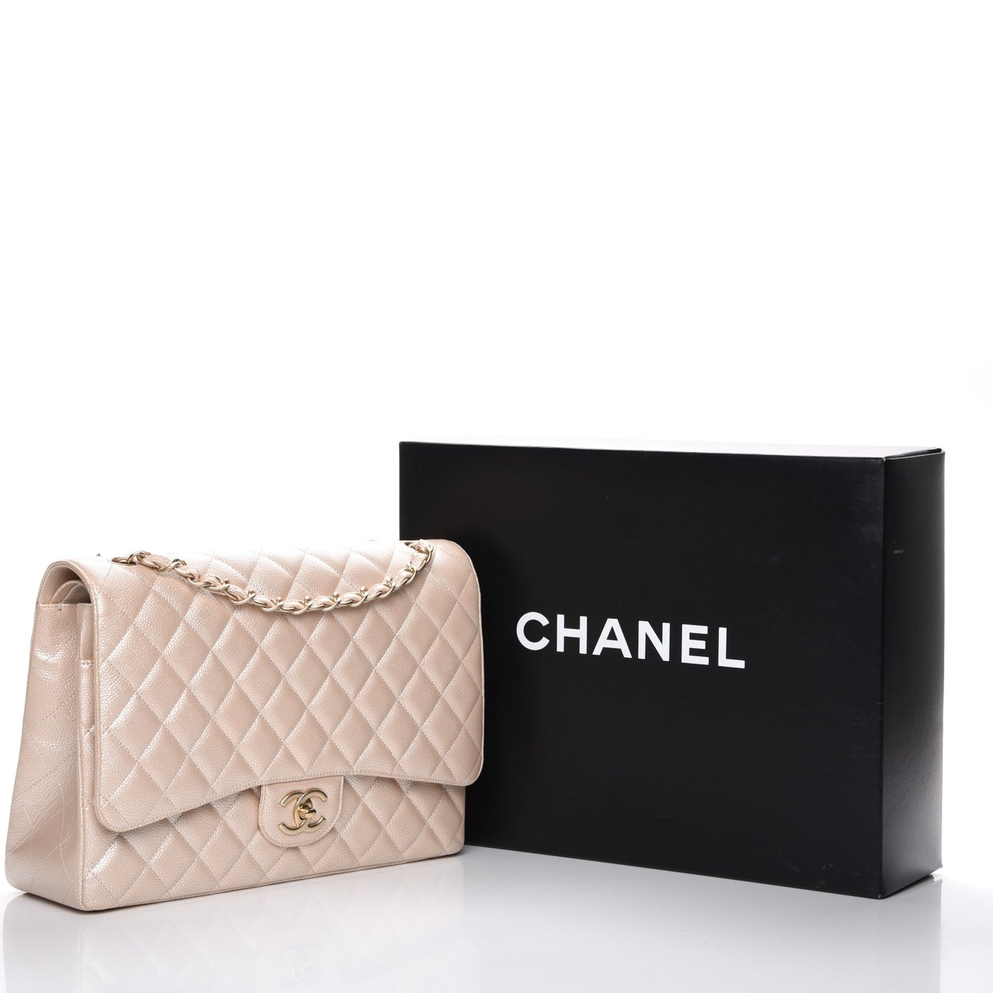 Metallic Caviar Maxi Double Flap Light Gold