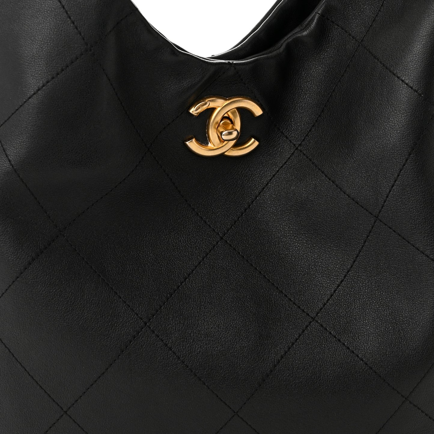Calfskin Stitched Curved Chain Hobo Black