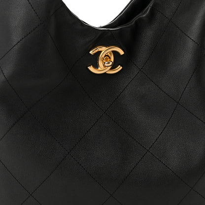 Chanel Calfskin Stitched Curved Chain Hobo Black 8 of 10