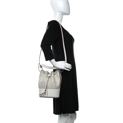 Loewe Calfskin Jacquard Linen Anagram Embroidered Small Balloon Bucket Bag Ecru White 2 of 10