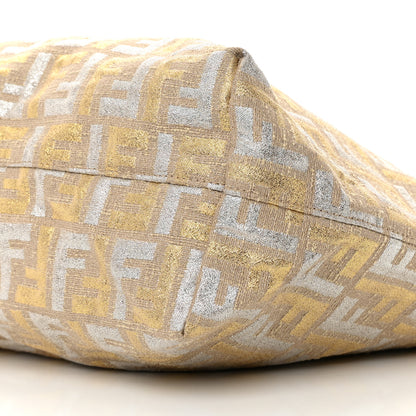Fendi Metallic Canvas Zucca Roll Tote Beige Oro 9 of 18