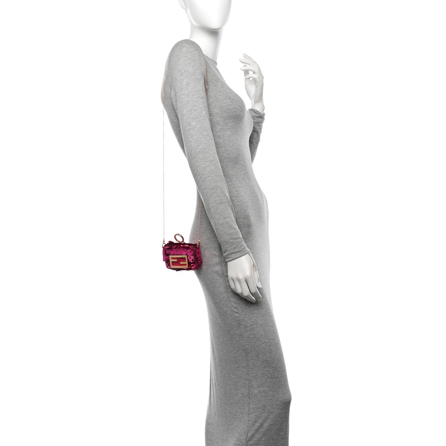 Fendi Sequin Paillettes Shiny Nappa Sex and the City Nano Maxi Buckle Baguette Charm Ciclamino Pilar 2 of 11