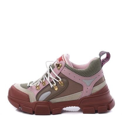 Gucci X SEGA Mesh Canvas Calfskin Womens Flashtrek Sneakers 39 Military Oatmeal Carmine Rose Ardesia 1 of 10