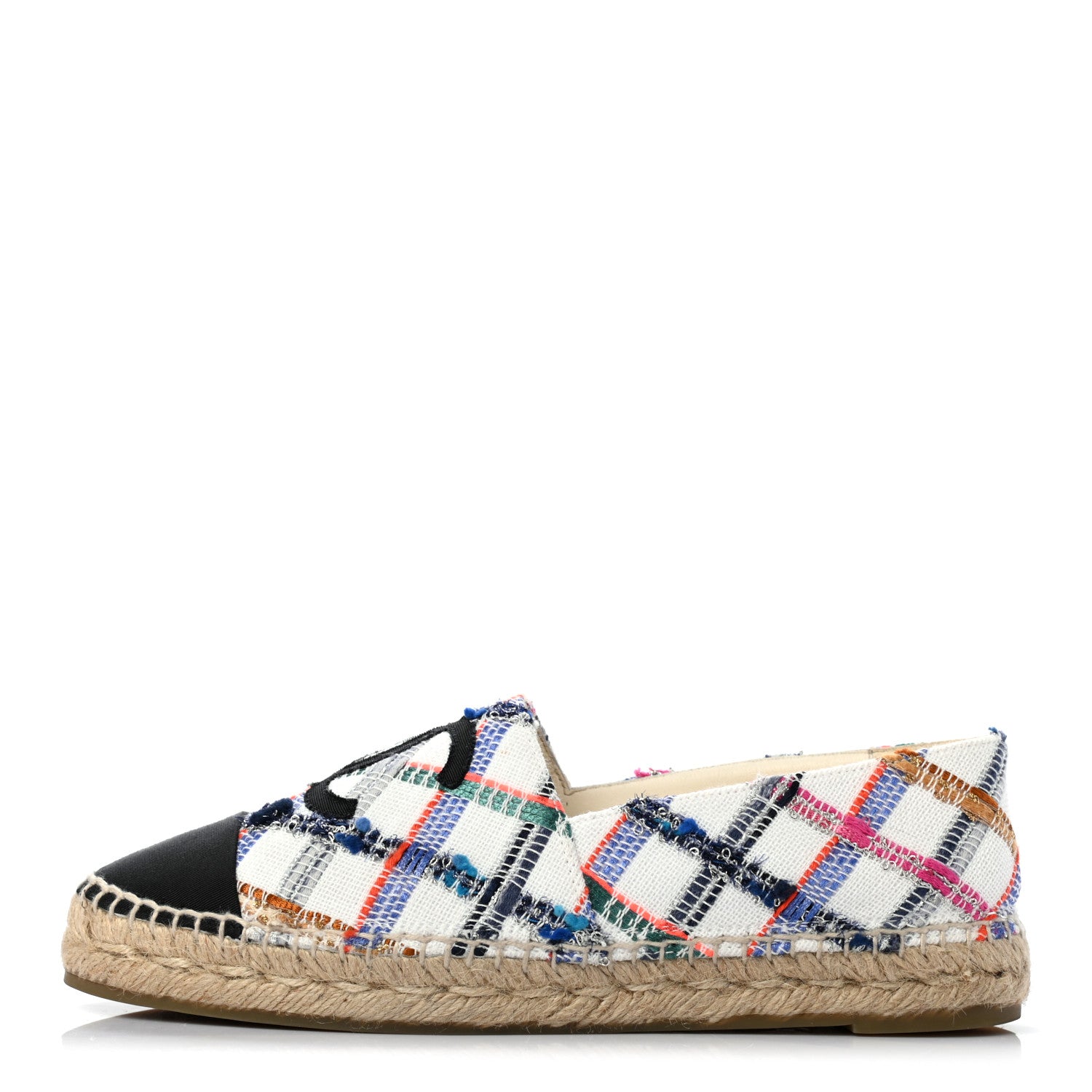 Chanel Tweed Grosgrain CC Espadrilles 39 White Blue Pink Green Black 1 of 11
