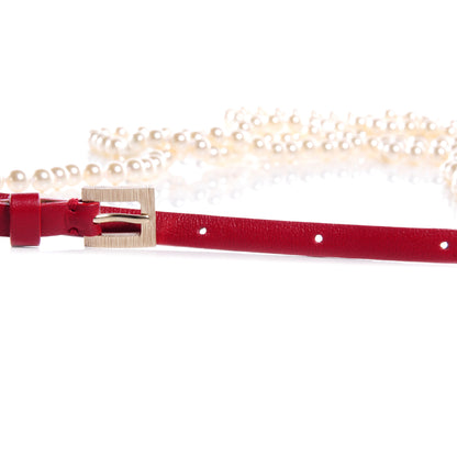 Chanel Pearl and Leather CC Double Wrap Belt Red 5 of 7