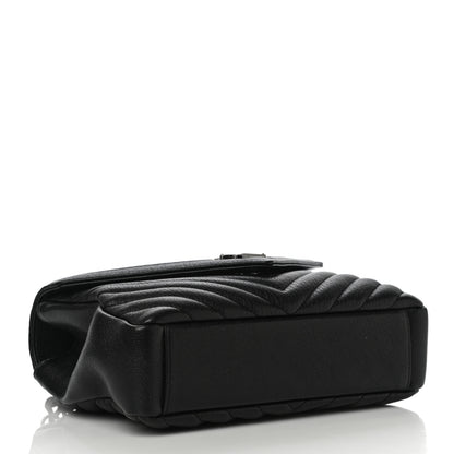 Saint Laurent Sheepskin Matelasse Chevron Monogram Medium College Bag Black 3 of 12