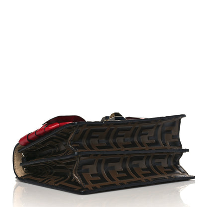 Fendi Vitello Shiny Nappa Bi-Color FF 1974 Lace Up Bow Embossed Small Kan I Shoulder Bag Maya Black Fragola 5 of 11