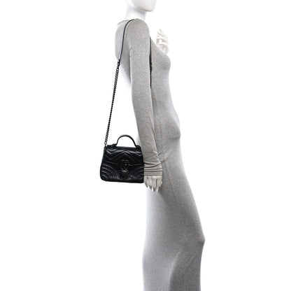 Gucci Calfskin Matelasse Monochrome GG Marmont Top Handle Shoulder Bag Black 2 of 11