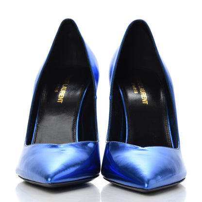 Saint Laurent Metallic Calfskin Kiki 100 Pumps 39.5 Blue 2 of 12