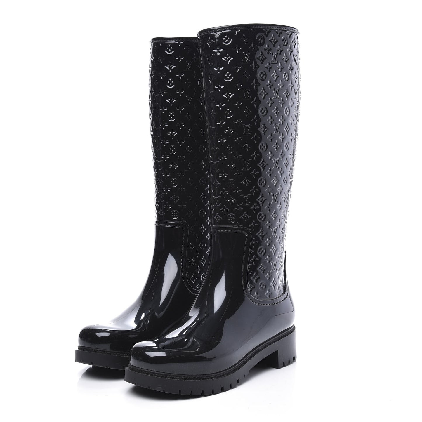 Rubber Embossed Monogram Splash Rain Boots 38 Black