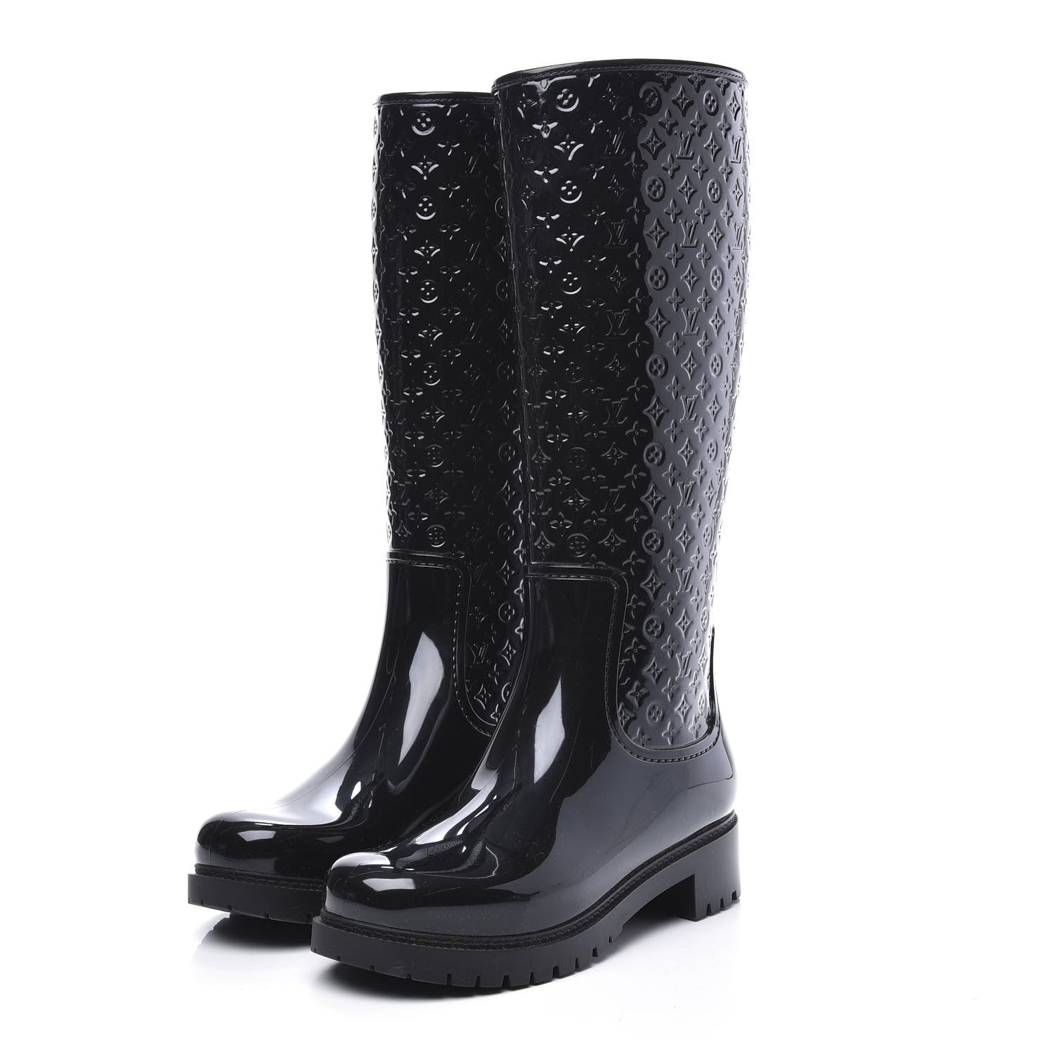 Louis Vuitton Rubber Embossed Monogram Splash Rain Boots 38 Black 2 of 8
