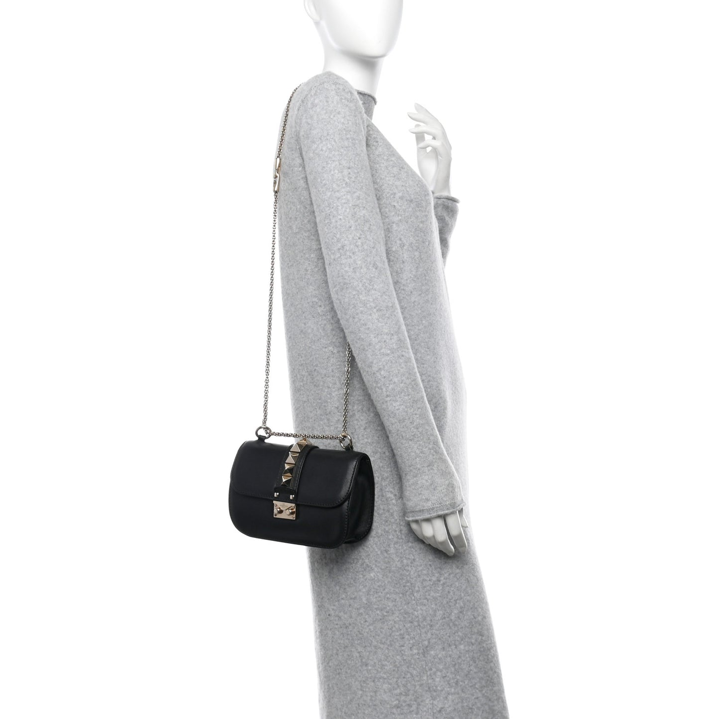Vitello Small Glam Lock Rockstud Flap Black