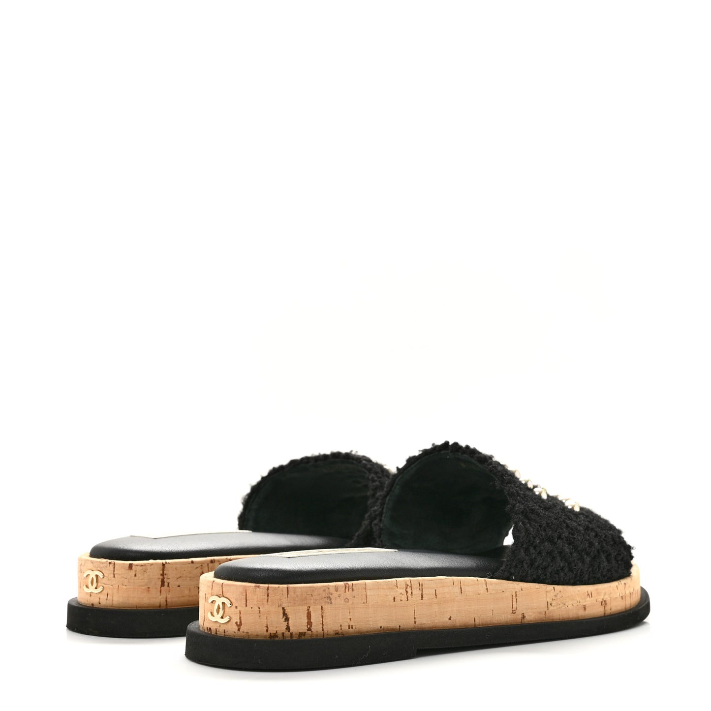 Fabric Pearl Cork CC Slip On Sandals 40 Black