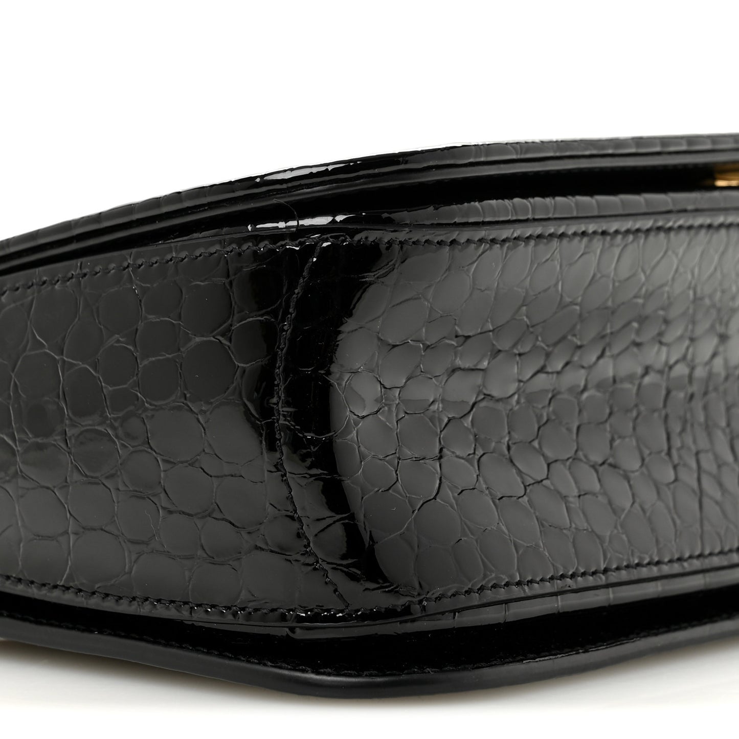 Patent Calfskin Crocodile Embossed Elise Chain Shoulder Bag Black Black