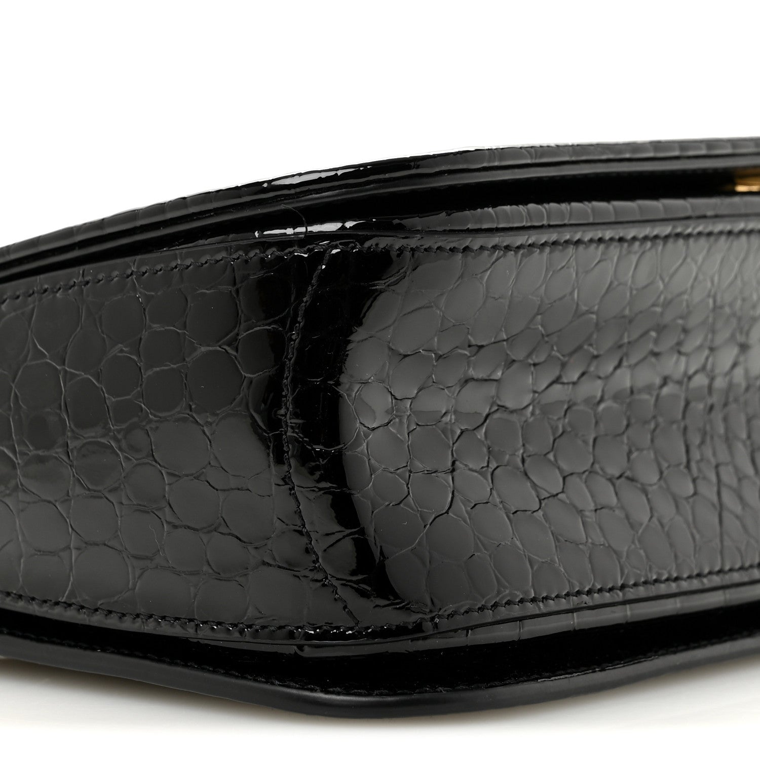Saint Laurent Patent Calfskin Crocodile Embossed Elise Chain Shoulder Bag Black Black 9 of 11