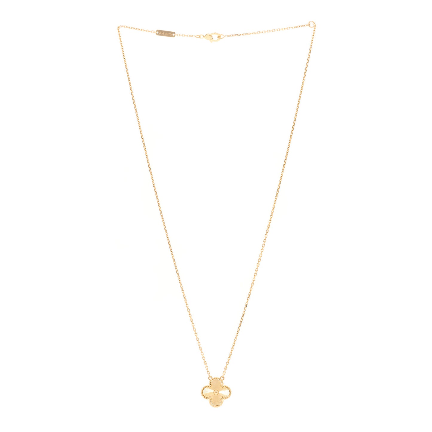 18K Yellow Gold Guilloche Vintage Alhambra Pendant Necklace