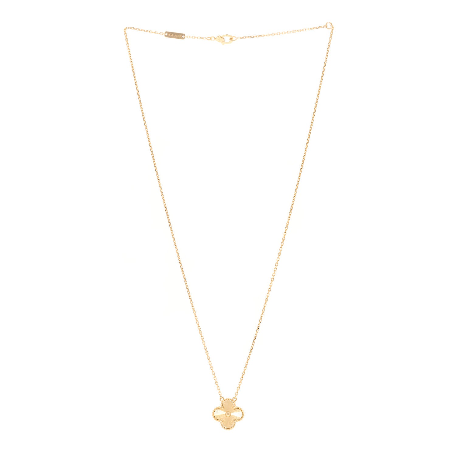 Van Cleef & Arpels 18K Yellow Gold Guilloche Vintage Alhambra Pendant Necklace 3 of 5