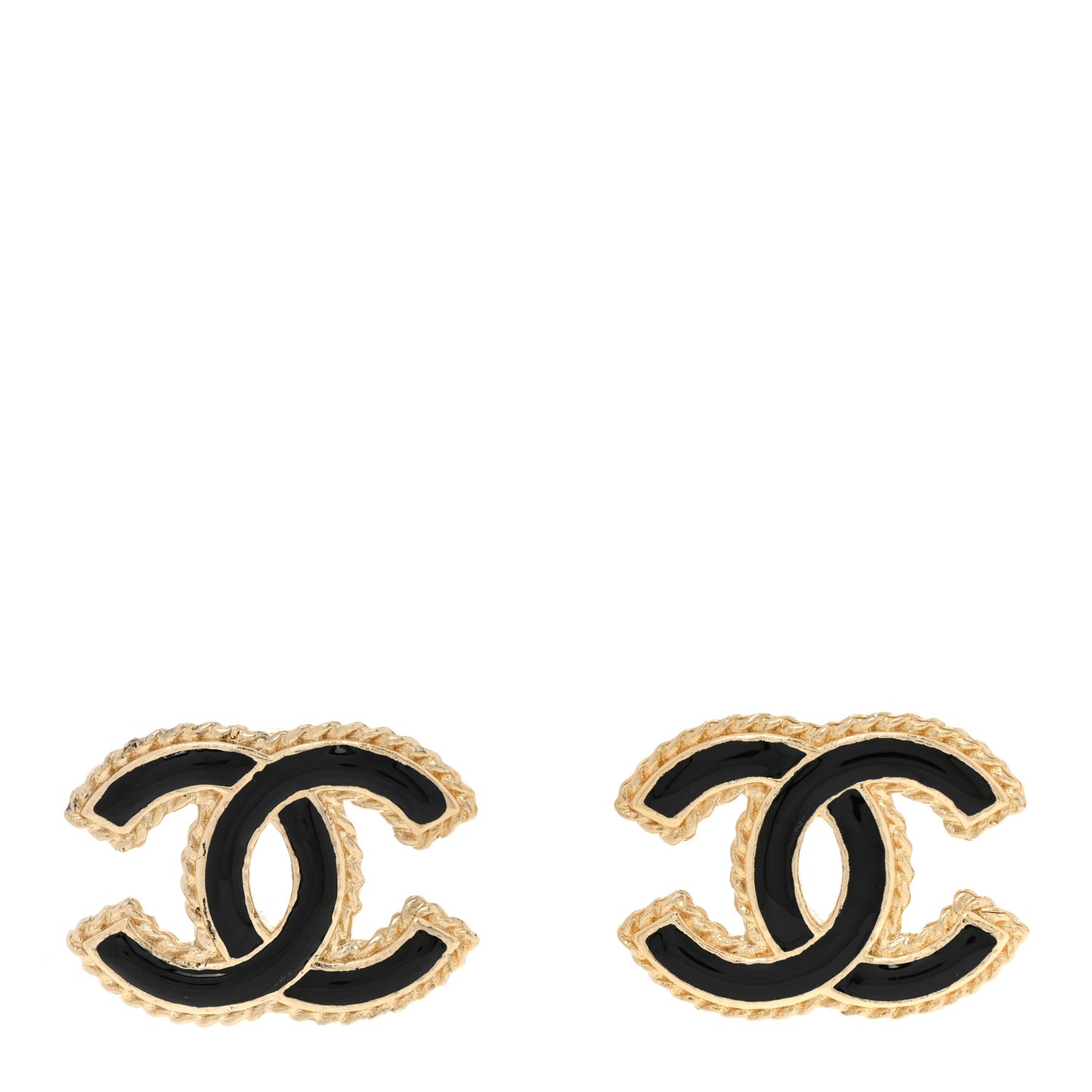 Enamel Metal Rope CC Earrings Black Gold