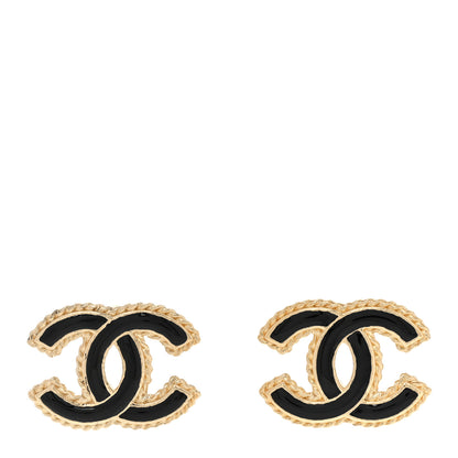 Chanel Enamel Metal Rope CC Earrings Black Gold 1 of 5