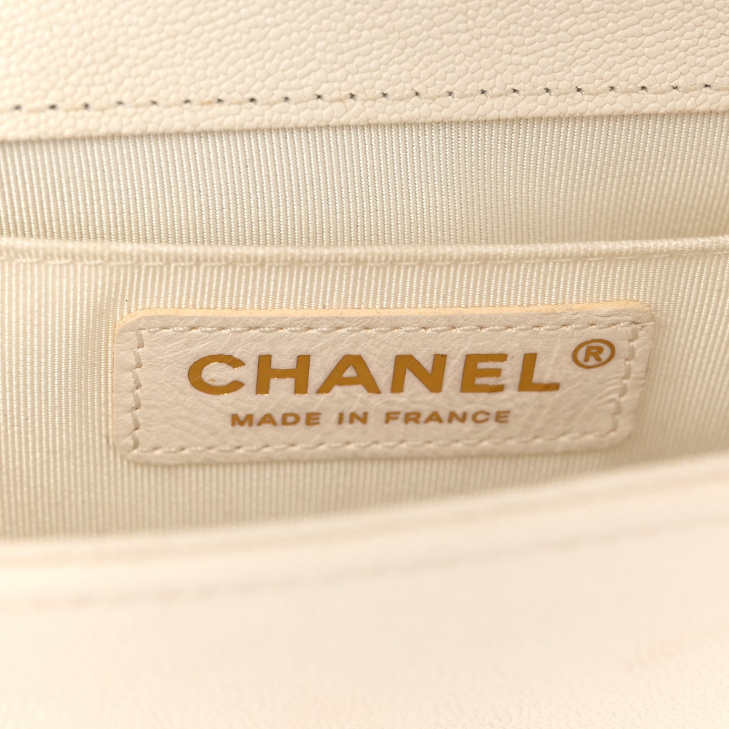 Caviar Chevron Quilted Small Boy Flap White
