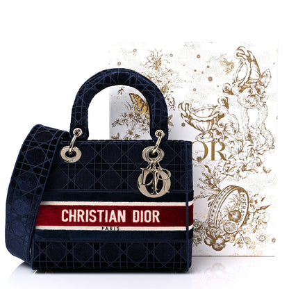 Christian Dior Velvet Cannage Medium Lady D-Lite Blue Red White 9 of 9