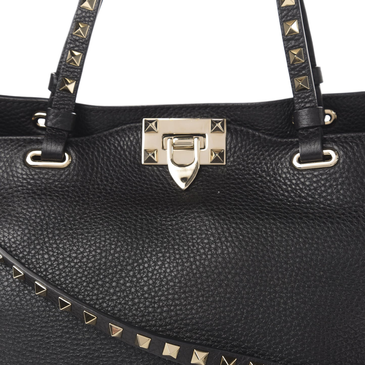 Grained Calfskin Small Rockstud Tote Black