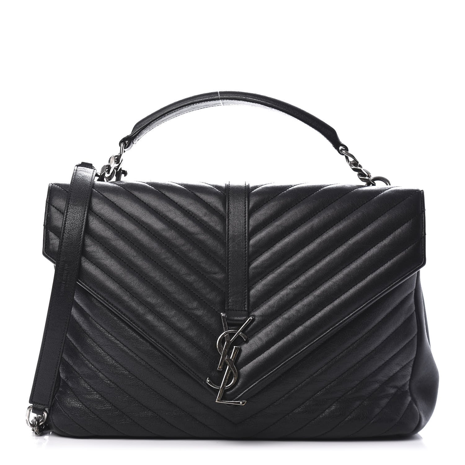 Saint Laurent Sheepskin Matelasse Chevron Monogram Large College Satchel Black 1 of 9