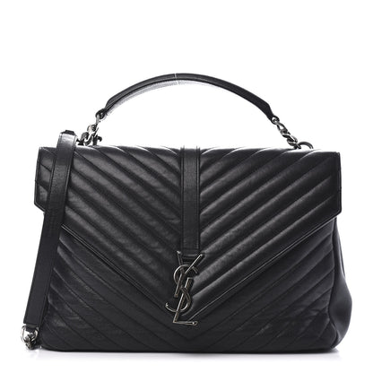 Saint Laurent Sheepskin Matelasse Chevron Monogram Large College Satchel Black 1 of 9