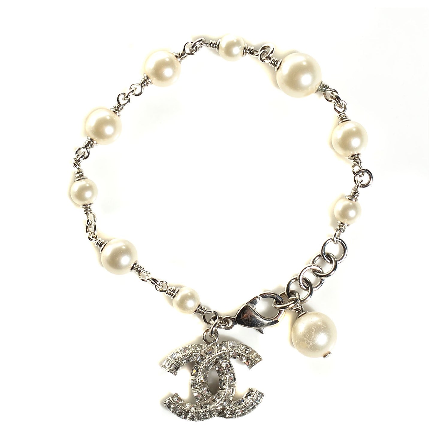 Baguette Crystal Pearl CC Bracelet Gold