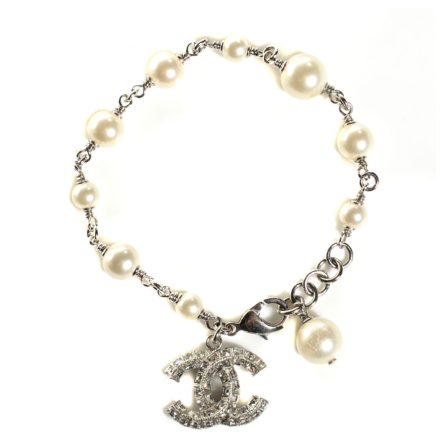 Chanel Baguette Crystal Pearl CC Bracelet Gold 1 of 6