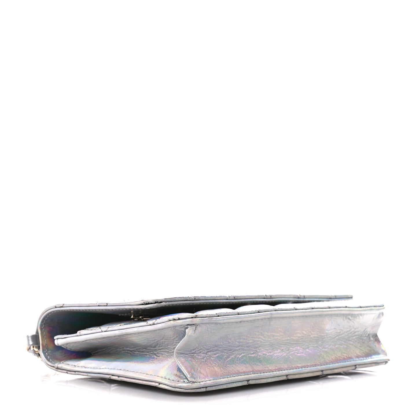 Iridescent Goatskin Quilted Wallet On Chain WOC Silver