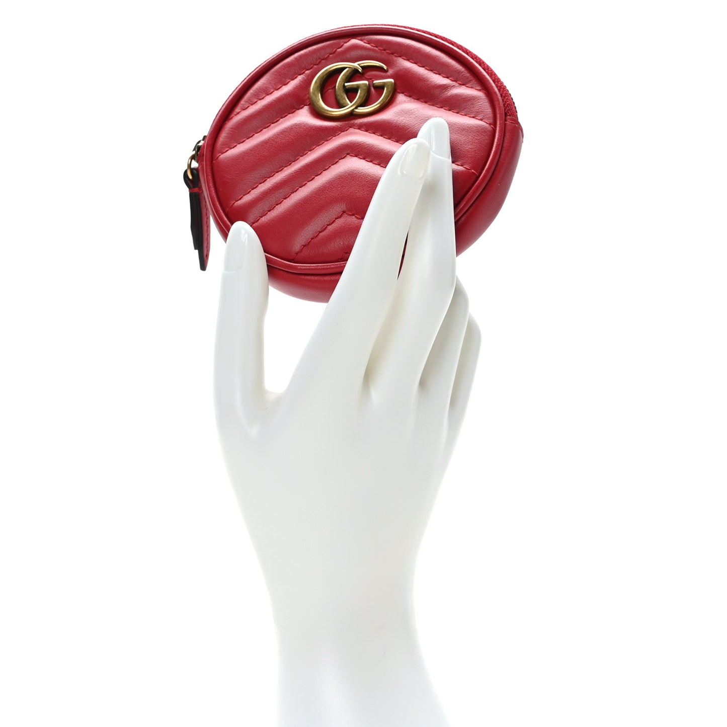Calfskin Matelasse GG Marmont Round Coin Purse Hibiscus Red