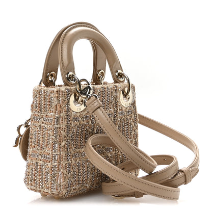Christian Dior Lambskin Cannage Beaded Crystal Embroidered Micro Lady Dior Beige 3 of 11