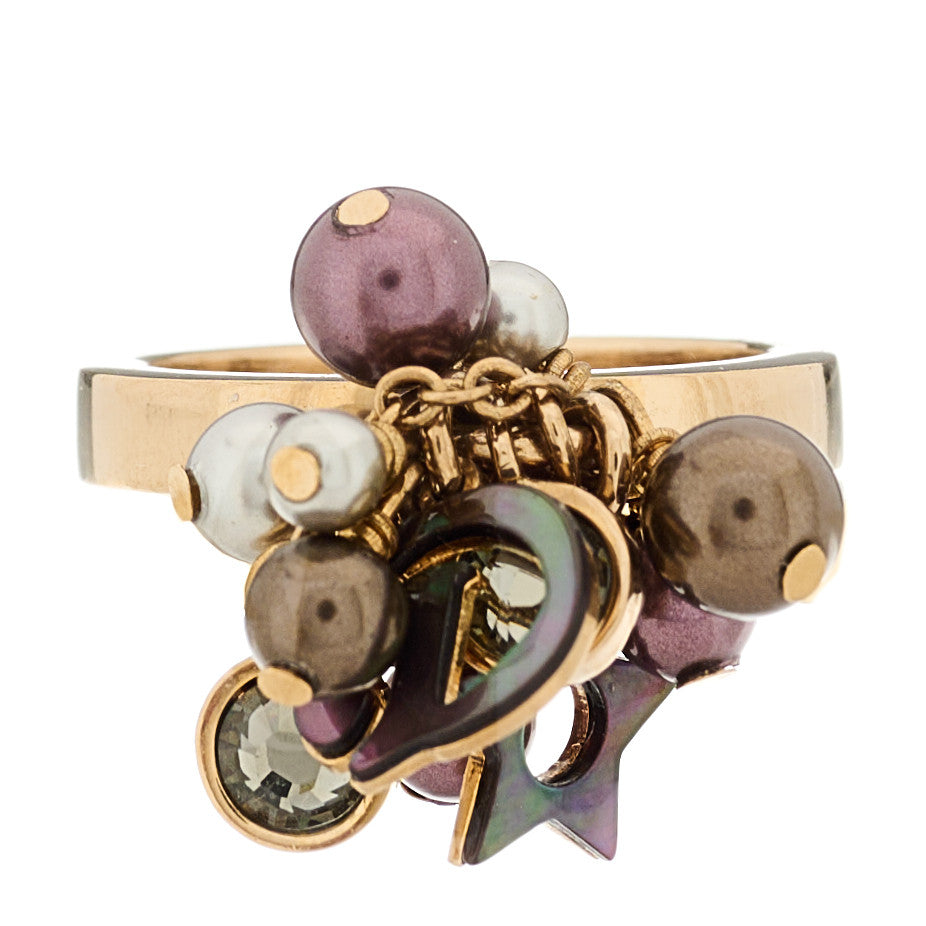 Christian Dior Metal Pearl Star Logo Ring 49 5 Rose Gold 1 of 6