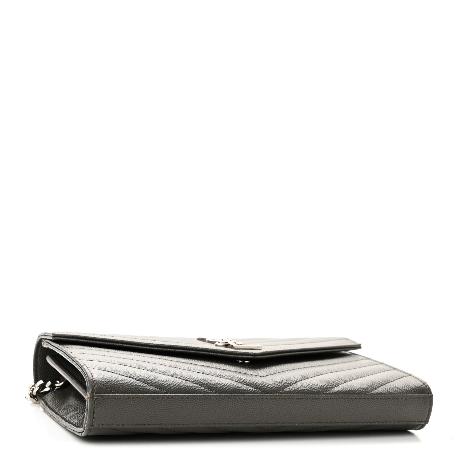 Saint Laurent Grain De Poudre Matelasse Chevron Monogram Chain Wallet Fog 4 of 10