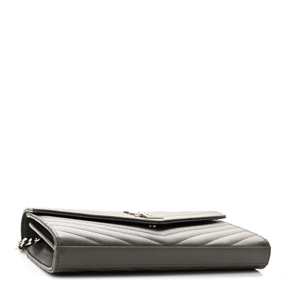 Saint Laurent Grain De Poudre Matelasse Chevron Monogram Chain Wallet Fog 4 of 10