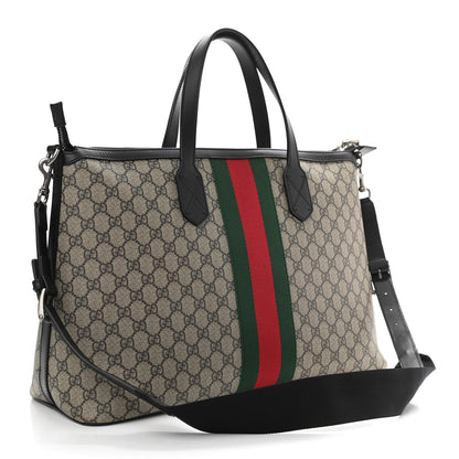 Gucci GG Supreme Monogram Web Medium Zippered Tote Beige Black 3 of 10