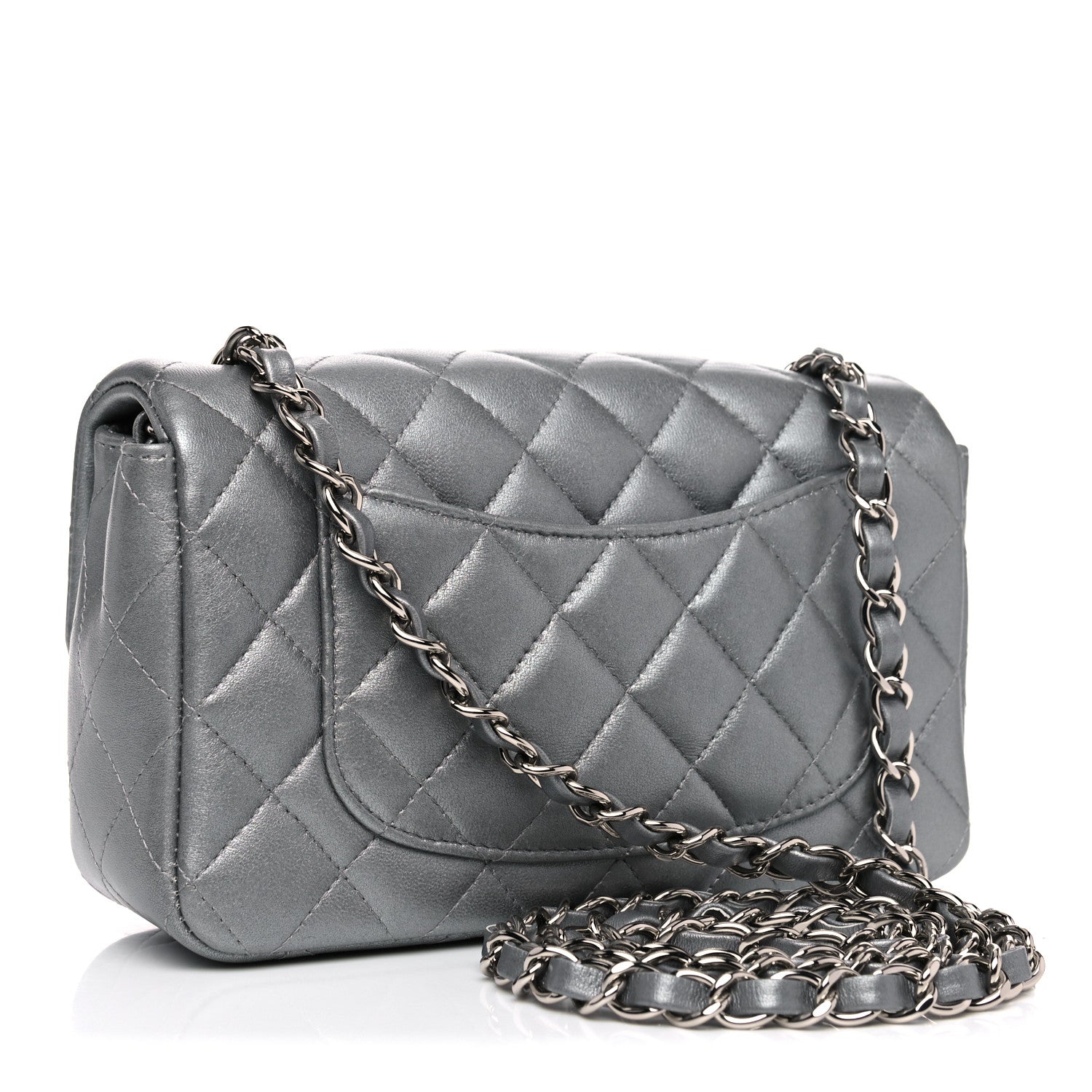 Chanel Metallic Lambskin Quilted Mini Rectangular Flap Silver 3 of 10