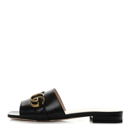 Gucci Malaga Kid GG Marmont Flat Slide Sandals 37 Black 1 of 10