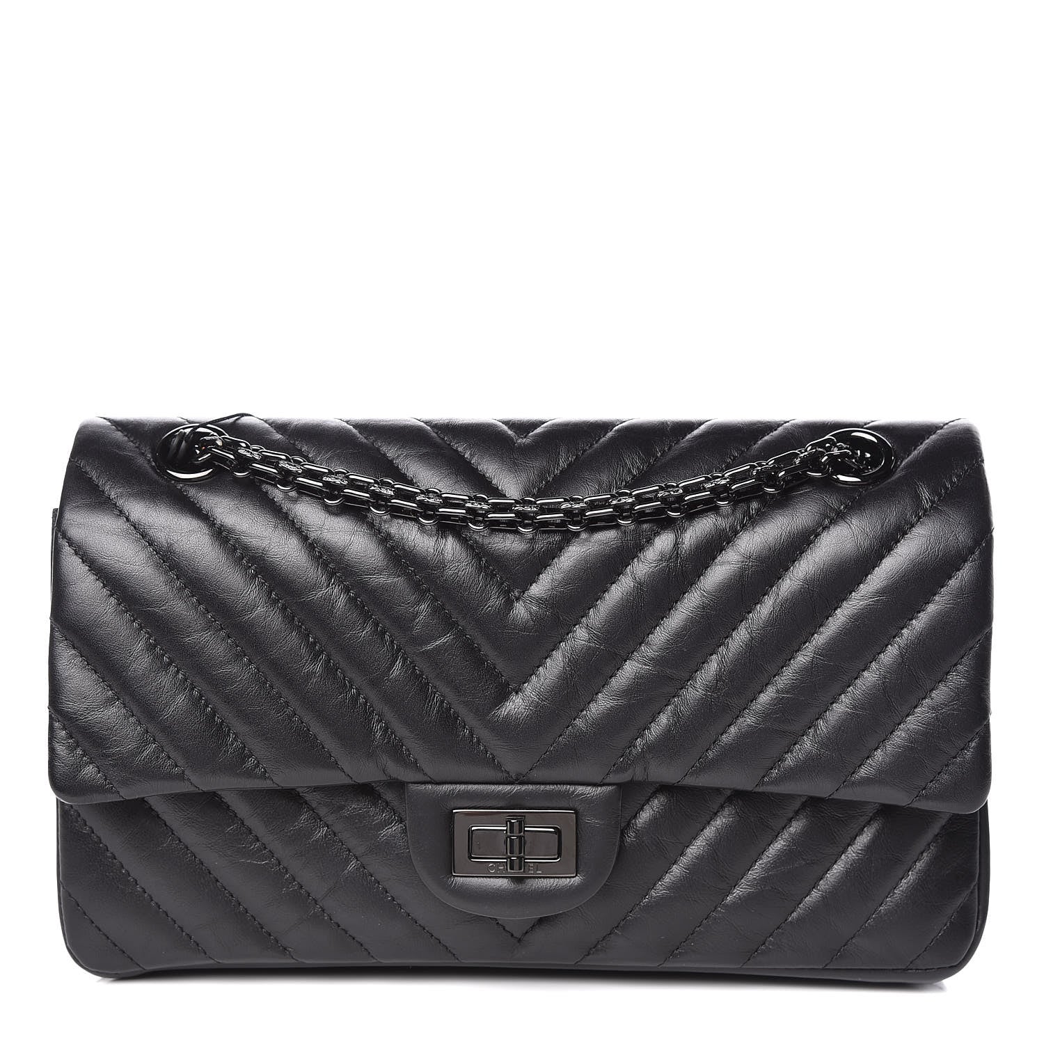 Chanel Aged Calfskin Chevron Quilted 2.55 Reissue 225 Flap So Black 1 of 9