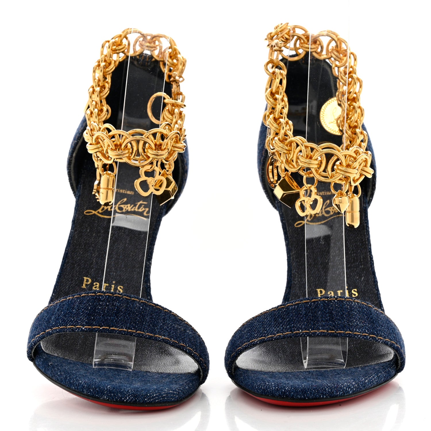 Christian Louboutin Denim Gourmi 100 Sandals 35 Blue Gold 2 of 8