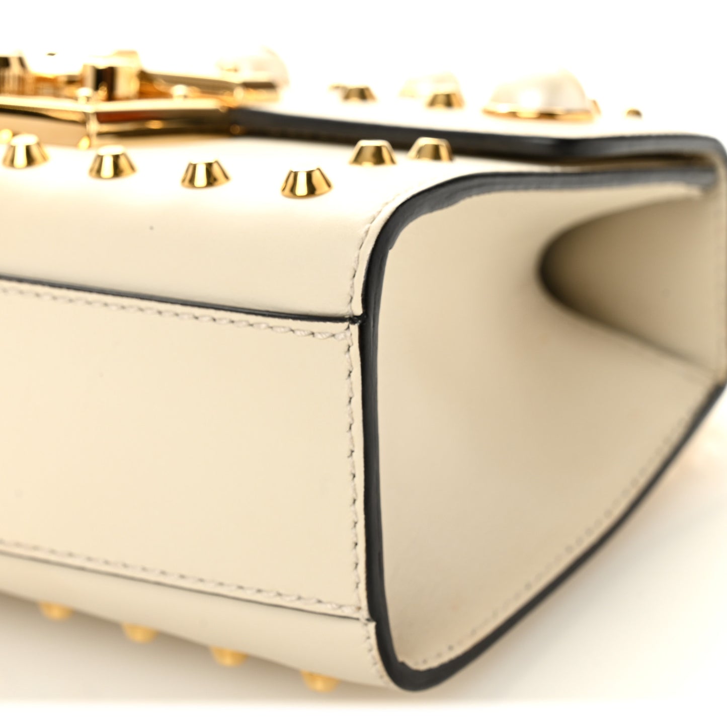 Calfskin Studded Small Padlock Shoulder Bag White