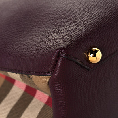 Burberry Grainy Calfskin House Check Medium Banner Tote Mahogany Red 11 of 12
