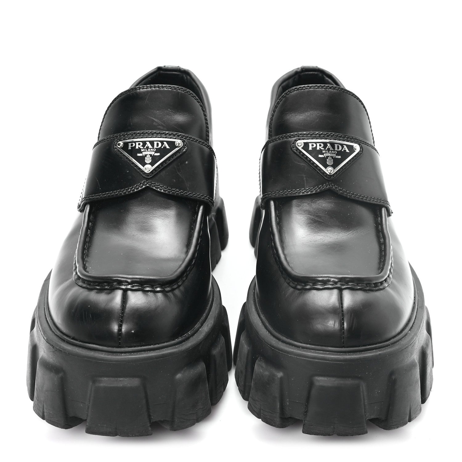Prada Spazzolato Rois Metal Triangle Logo Monolith 55mm Loafers 38.5 Black 38.5 Black 3 of 10