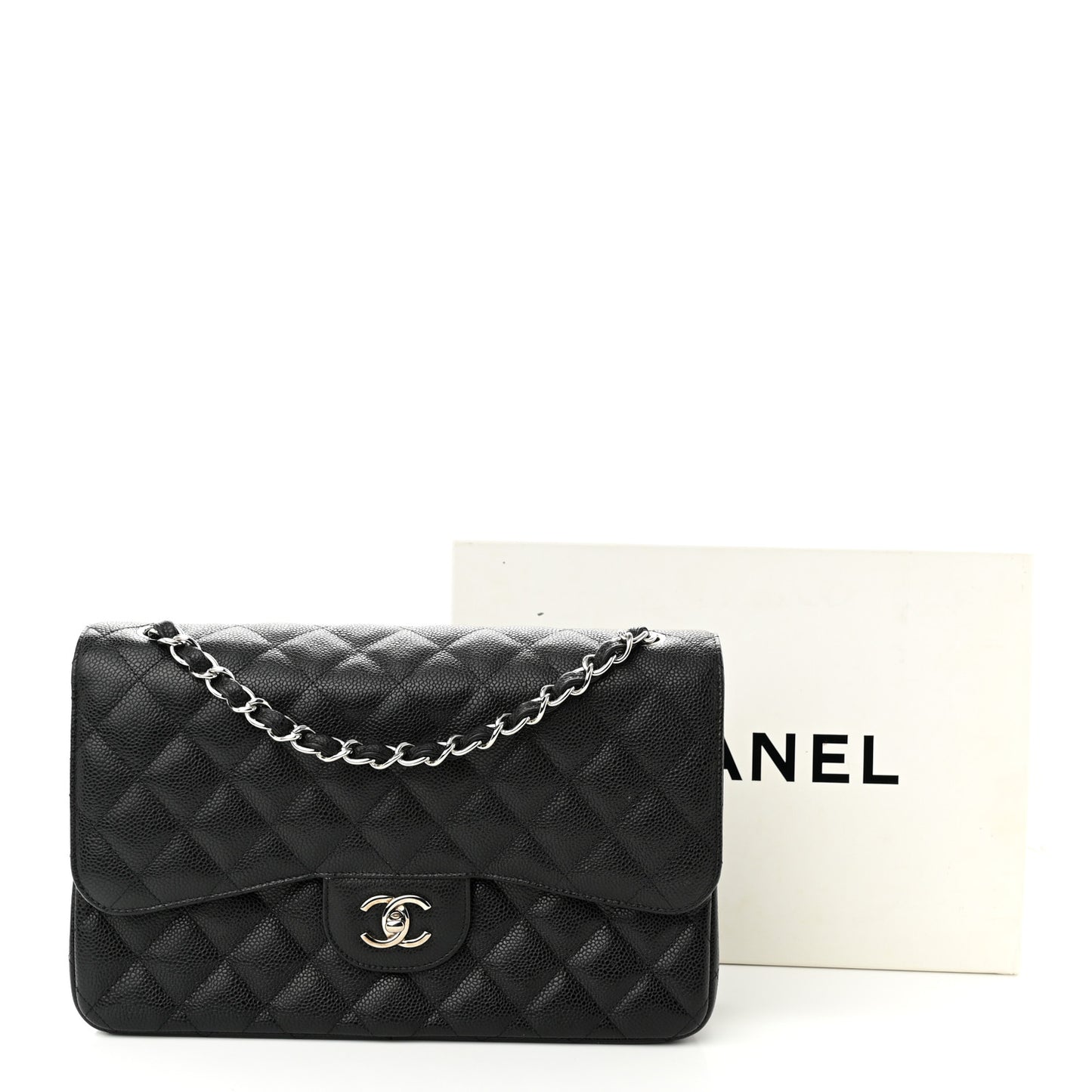 Caviar Quilted Jumbo Double Flap Black