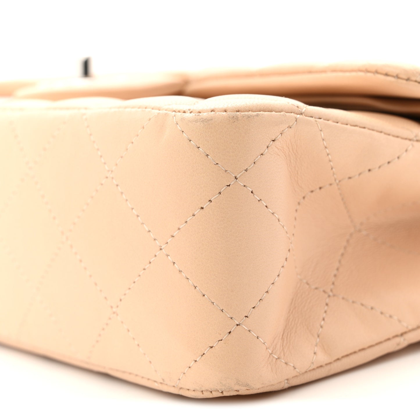 Lambskin Quilted Medium Double Flap Beige