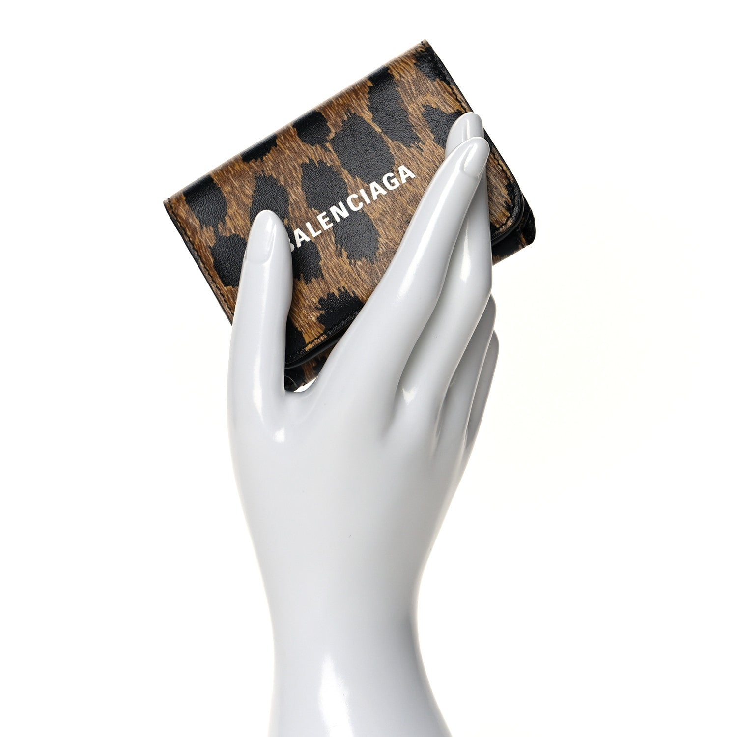 Balenciaga Calfskin Leopard Print Logo Everyday Mini Wallet Black 2 of 9