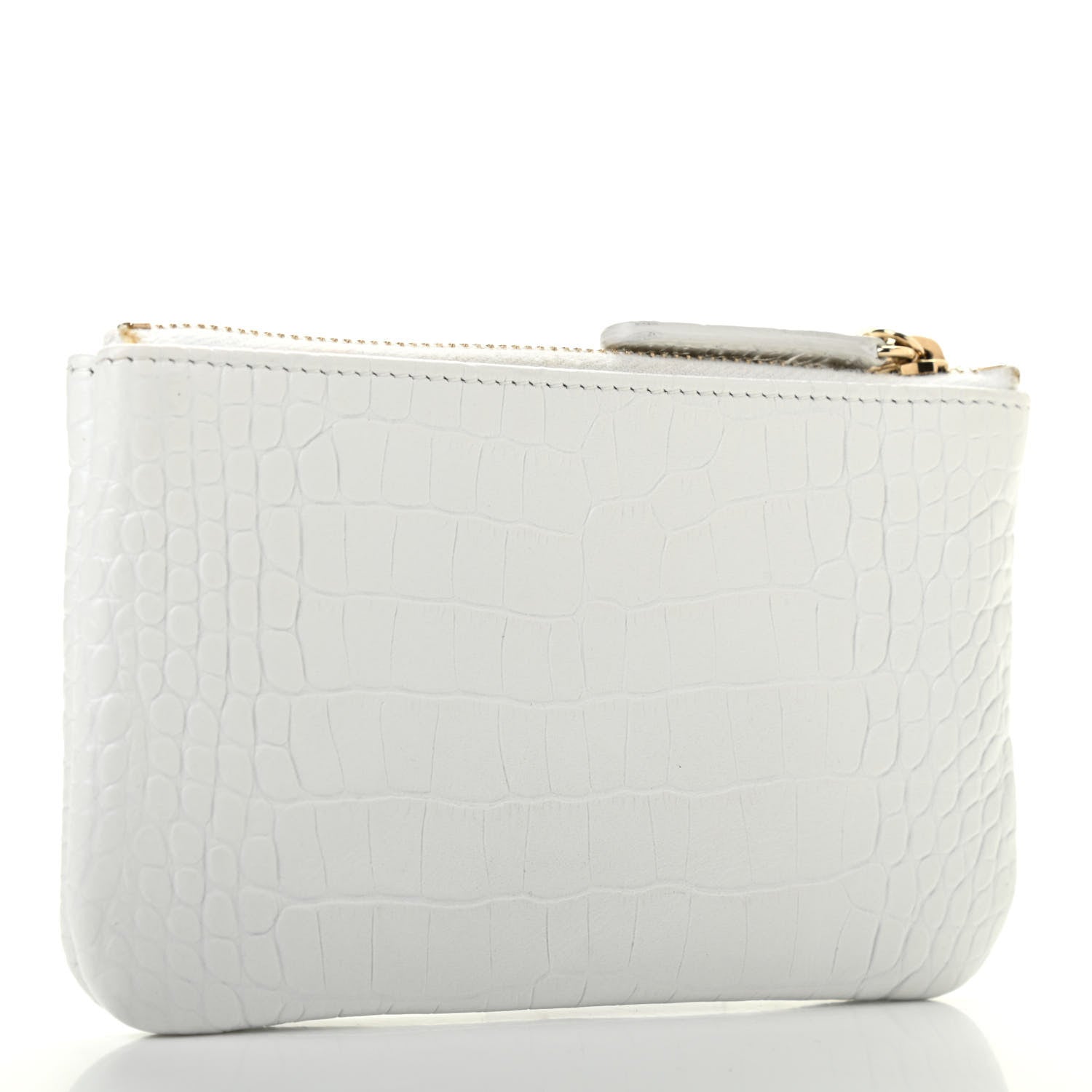 Chanel Calfskin Crocodile Embossed Cocodile Cosmetic Case White Gold 3 of 9