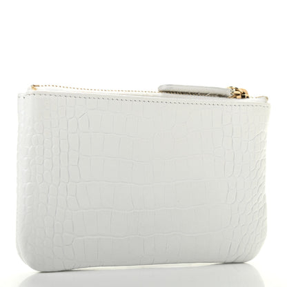 Chanel Calfskin Crocodile Embossed Cocodile Cosmetic Case White Gold 3 of 9