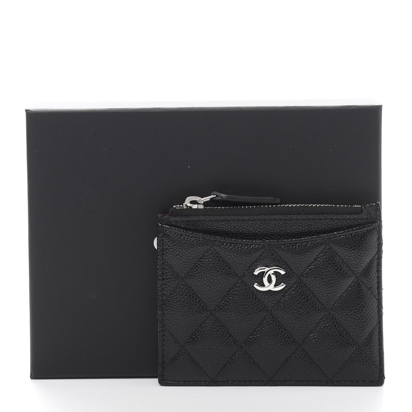 Caviar Quilted CC Zip Card Holder Black